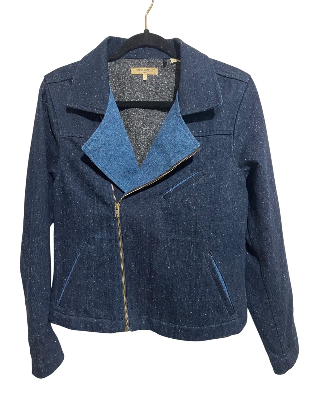 Levi's Made & Crafted Jean Jacket Womens Size 2 Raw Denim Zip Asymmetrical Moto